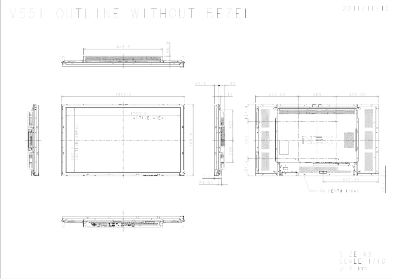 Page 1 de la notice Dessin technique NEC MultiSync V551
