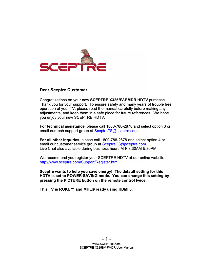 Page n°1 - Manuel utilisateur Sceptre X325BV-FMDR