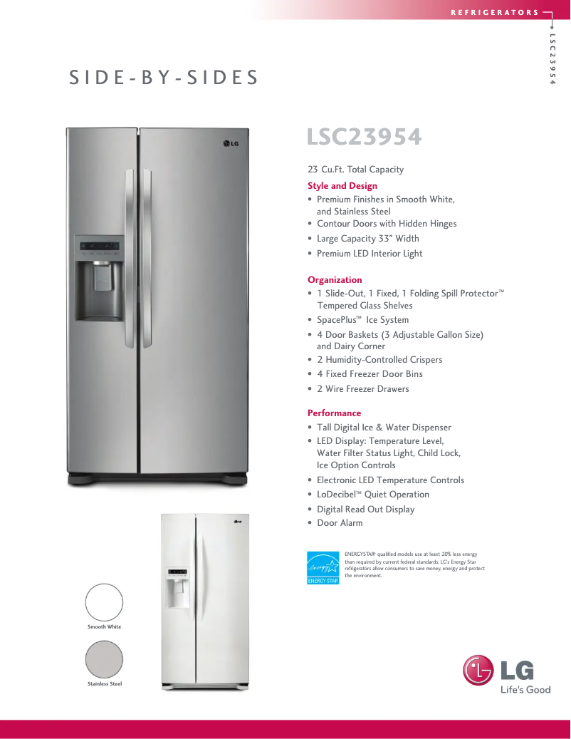 Page 1 de la notice Fiche technique LG LSC23954ST