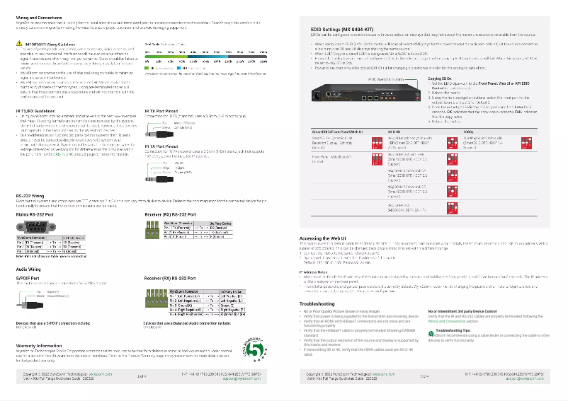 Page 1 de la notice Manuel utilisateur WyreStorm MX-0808