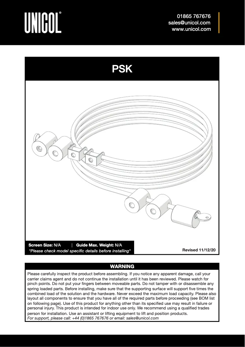 Page 1 de la notice Manuel utilisateur Unicol PSK
