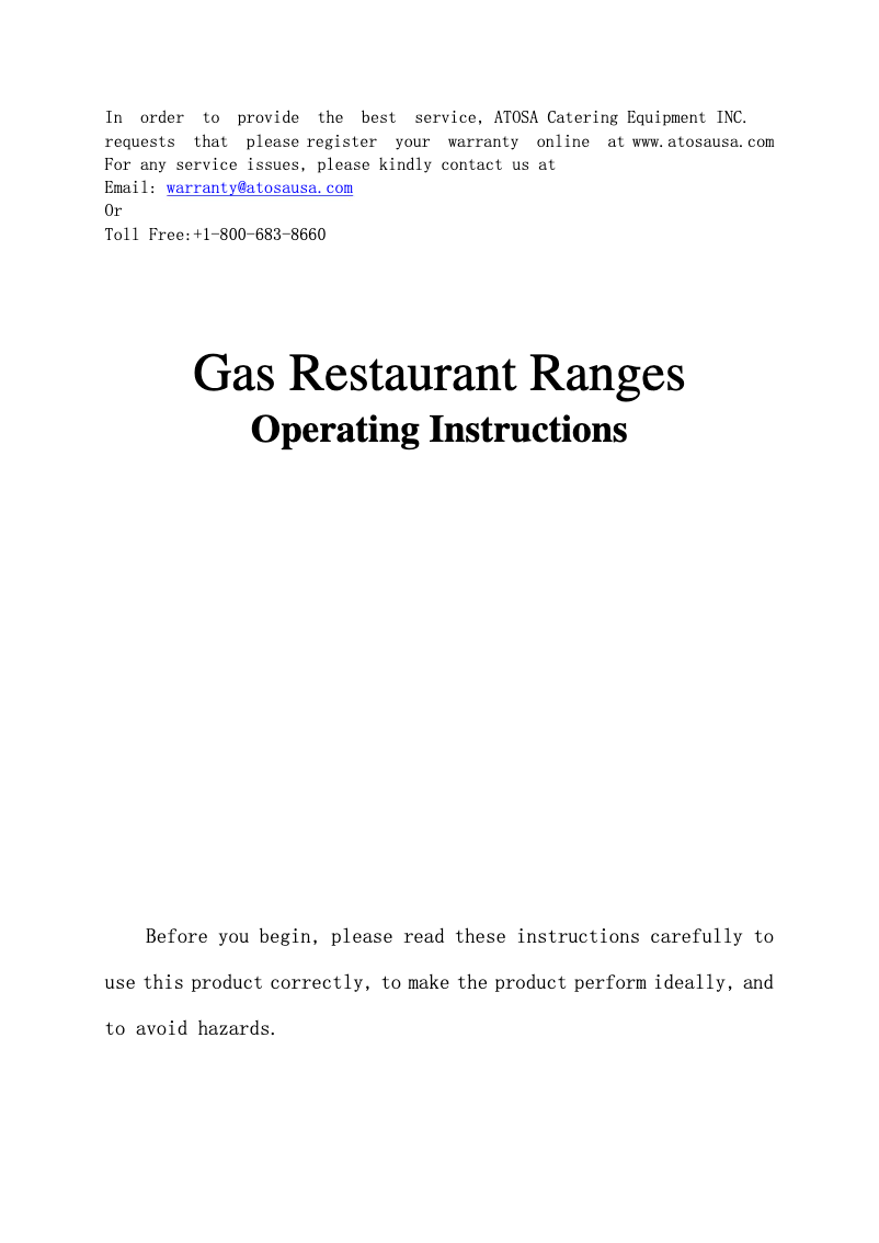 Page n°1 - Manuel utilisateur Atosa AGR-4B12GR