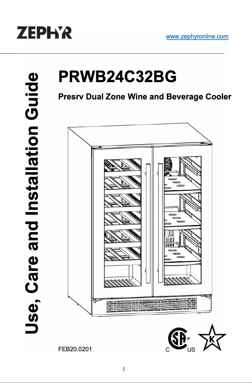 Page 1 de la notice Manuel utilisateur Sub-Zero PRWB24C32BG