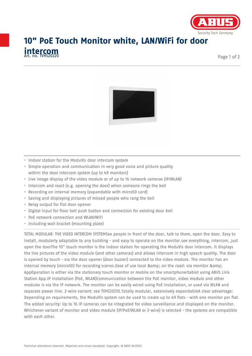 Image de la première page du manuel de l'appareil TVHS20220