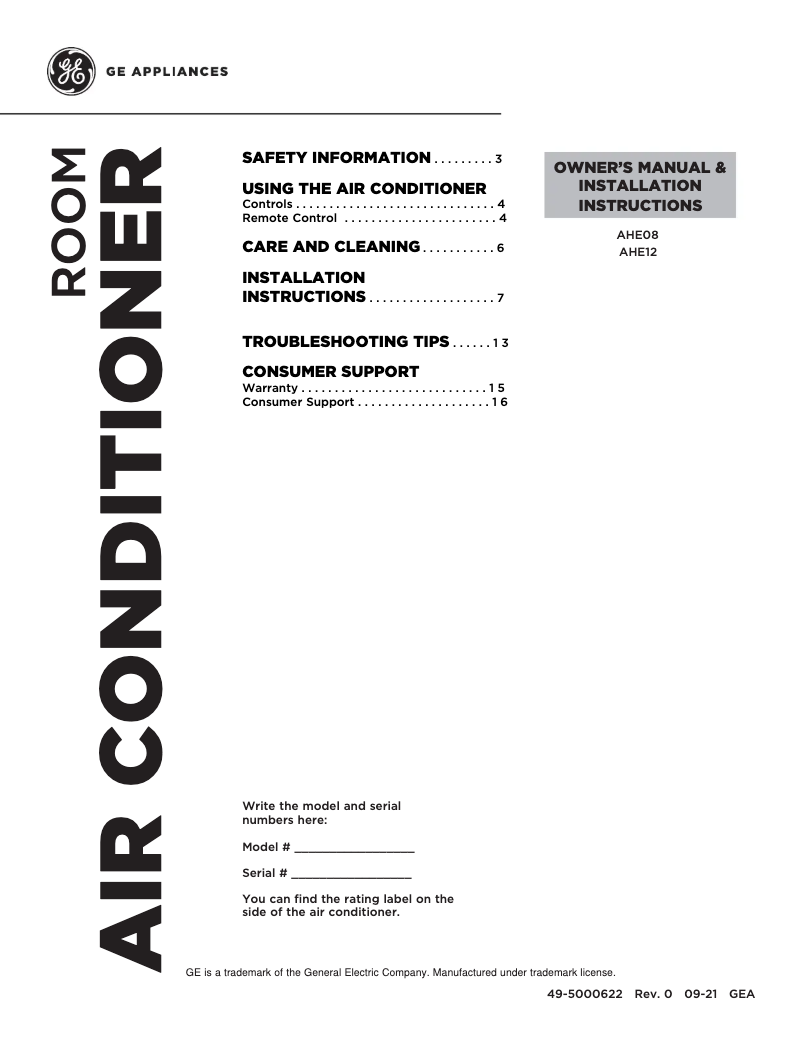 Page 1 de la notice Guide d'installation GE AHE08AX