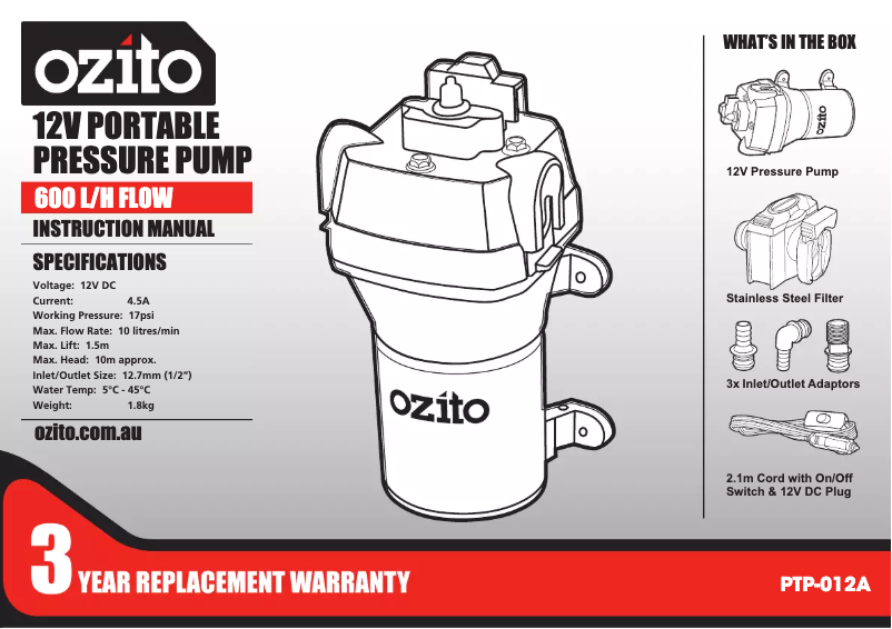 Page n°1 - Manuel utilisateur Ozito PTP-012A