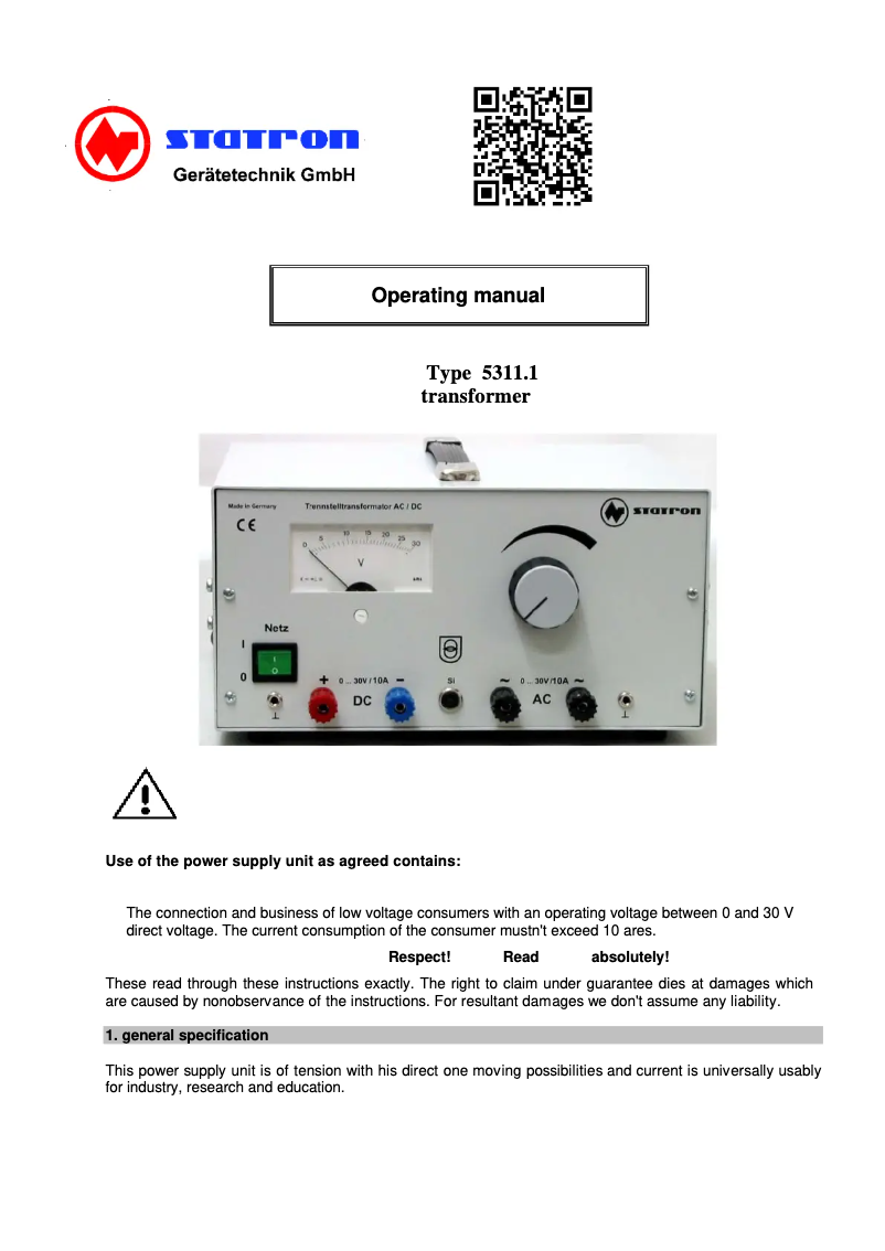Page n°1 - Manuel utilisateur Statron 5311.1