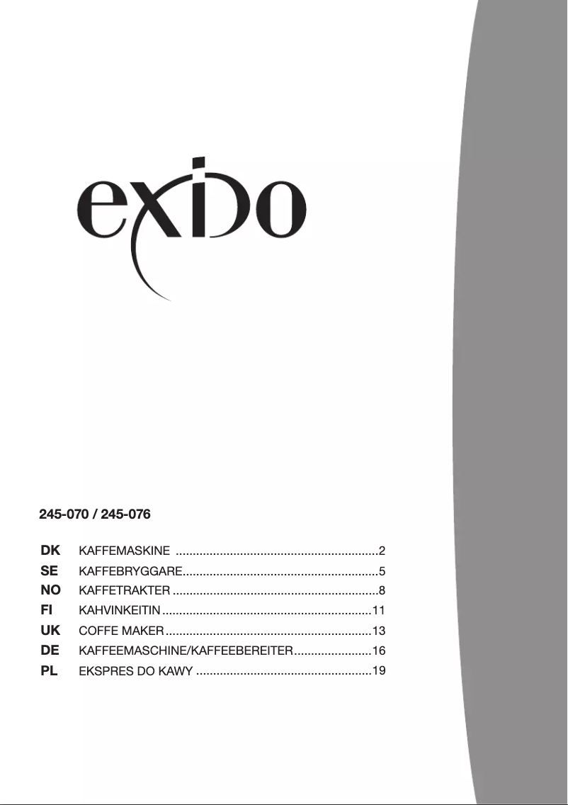 Page 1 de la notice Manuel utilisateur Exido 245-070