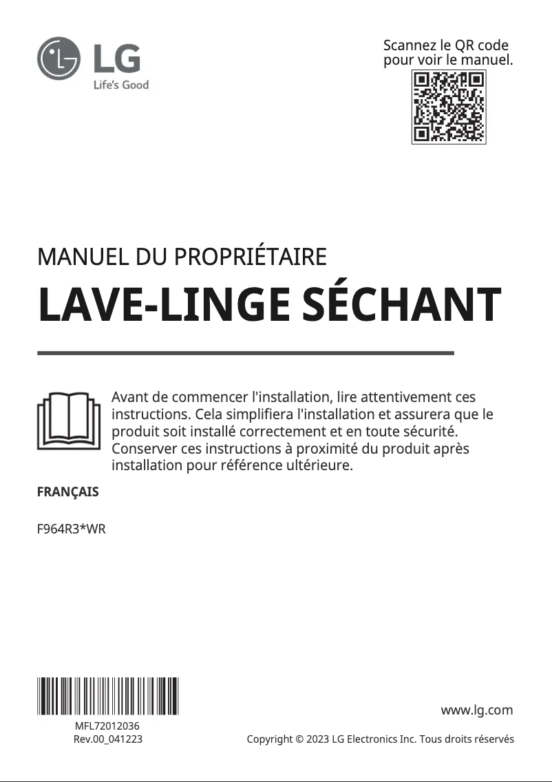 Page 1 de la notice Manuel utilisateur LG F964R35WR