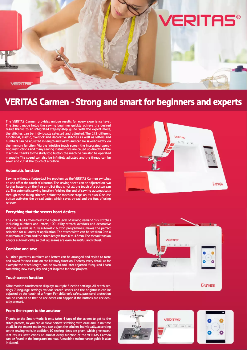 Page 1 de la notice Fiche technique Veritas Carmen