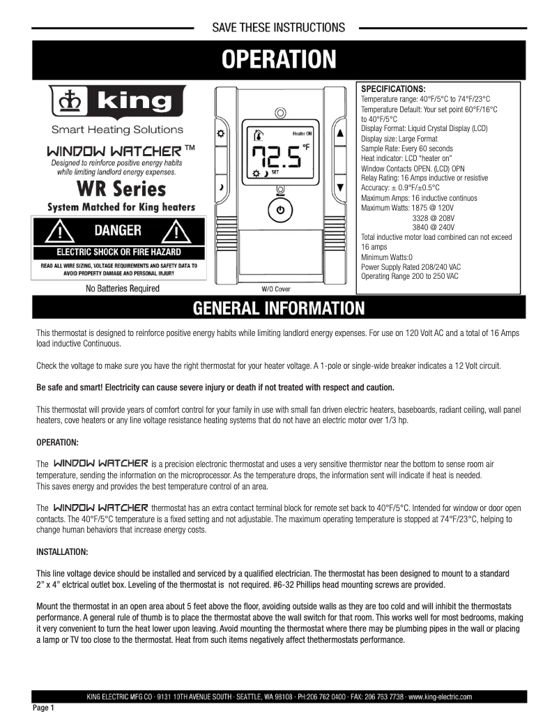 Page n°1 - Manuel utilisateur King WR120-B-KIT