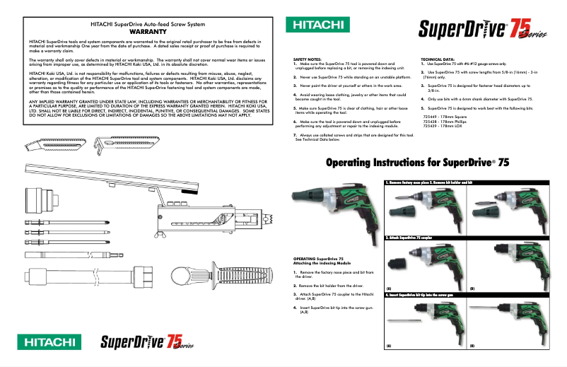 Page 1 de la notice Manuel utilisateur Hitachi SuperDrive 75