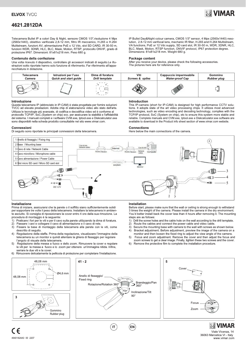 Page 1 de la notice Instructions / montage Vimar ELVOX 4621.2812DA