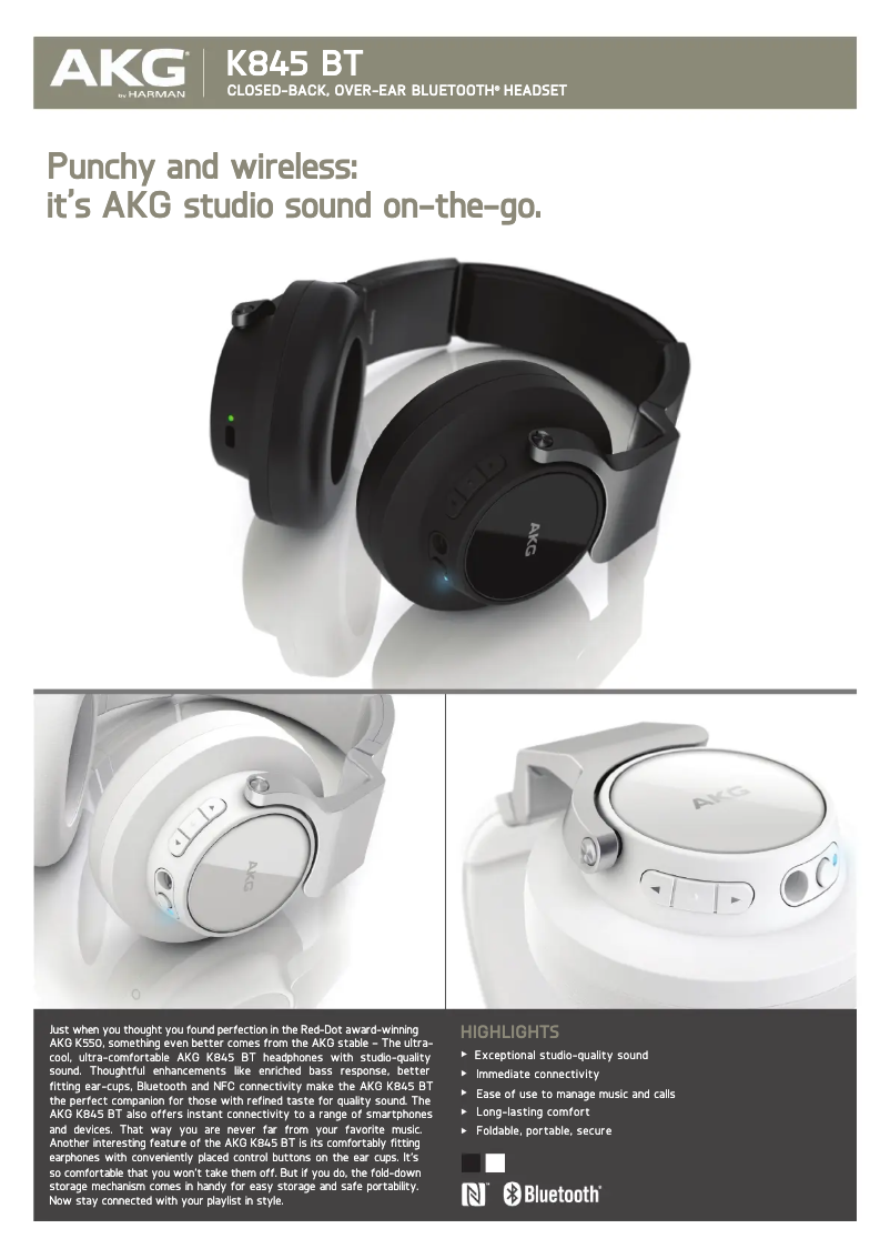 Page n°1 - Fiche technique AKG K 845BT