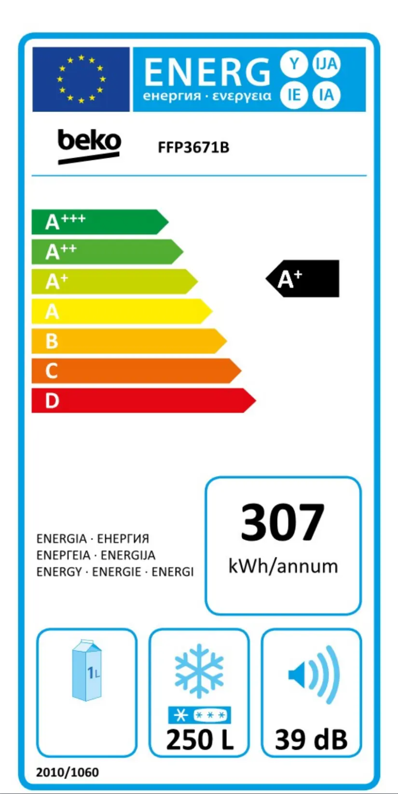 Page n°1 - Label énergétique Beko FFP3671