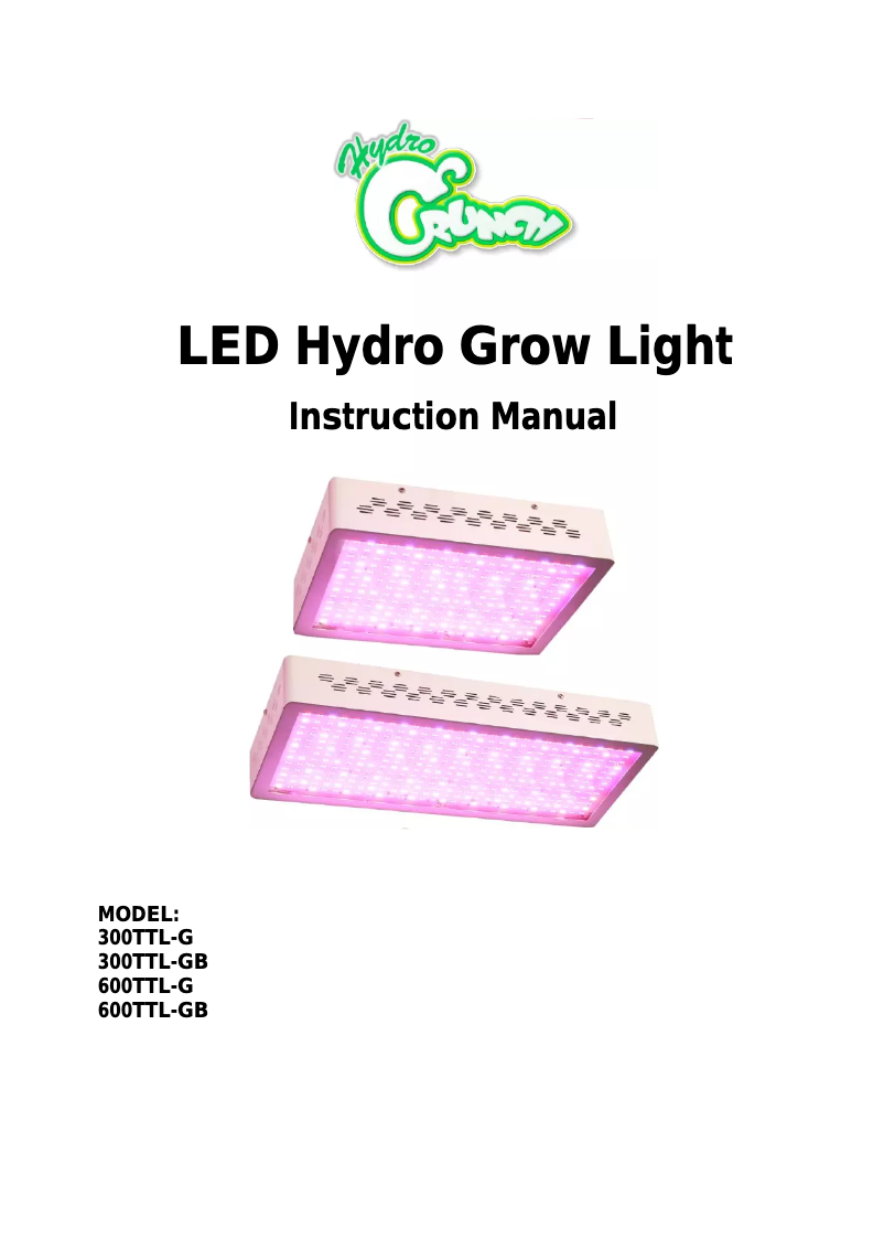 Page 1 de la notice Manuel utilisateur Hydro Crunch 600TTL-G