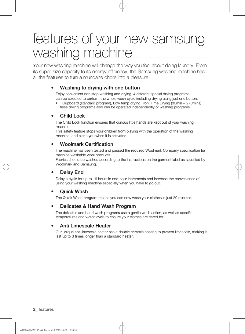 Page 1 de la notice Guide d'installation Samsung WD17N7550KV
