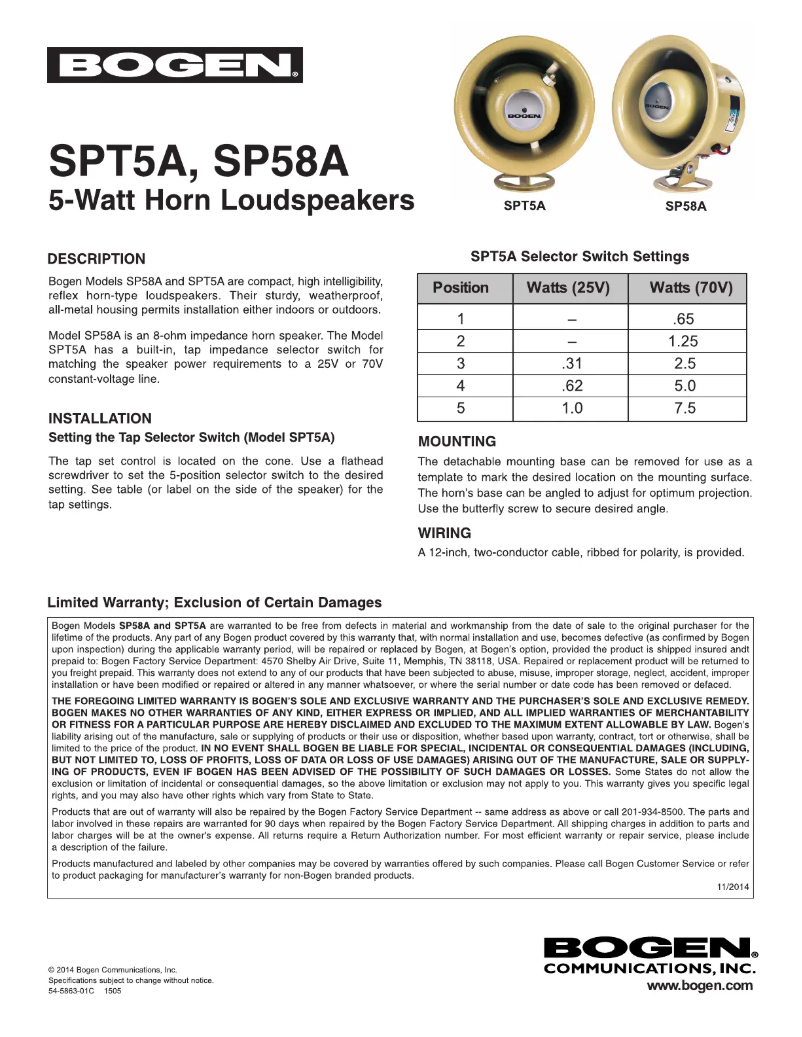 Page n°1 - Manuel utilisateur Bogen SPT5A