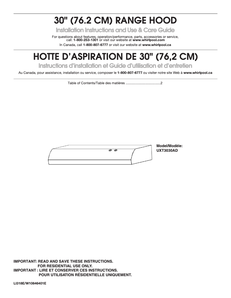 Page n°1 - Guide d'installation Maytag UXT3030ADB