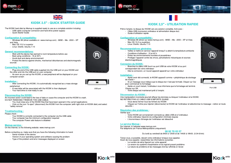 Page 1 de la notice Manuel utilisateur Memup Kiosk Mini