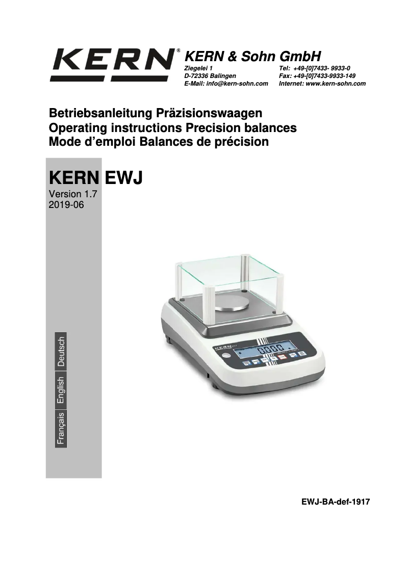 Page 1 de la notice Manuel utilisateur Kern EWJ 300-3H