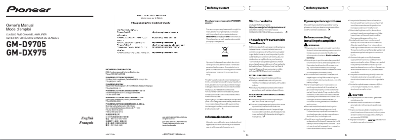 Page n°1 - Manuel utilisateur Pioneer GM-D9705