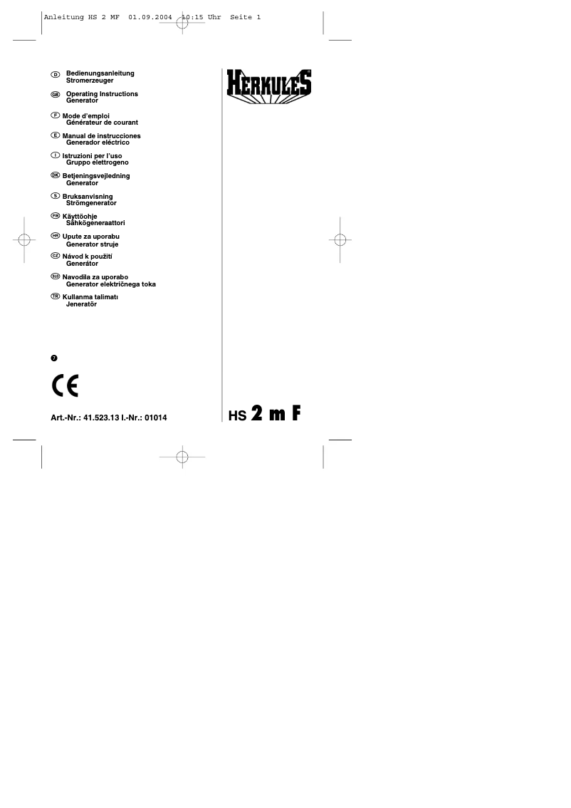Page 1 de la notice Manuel utilisateur Herkules HS 2 m F