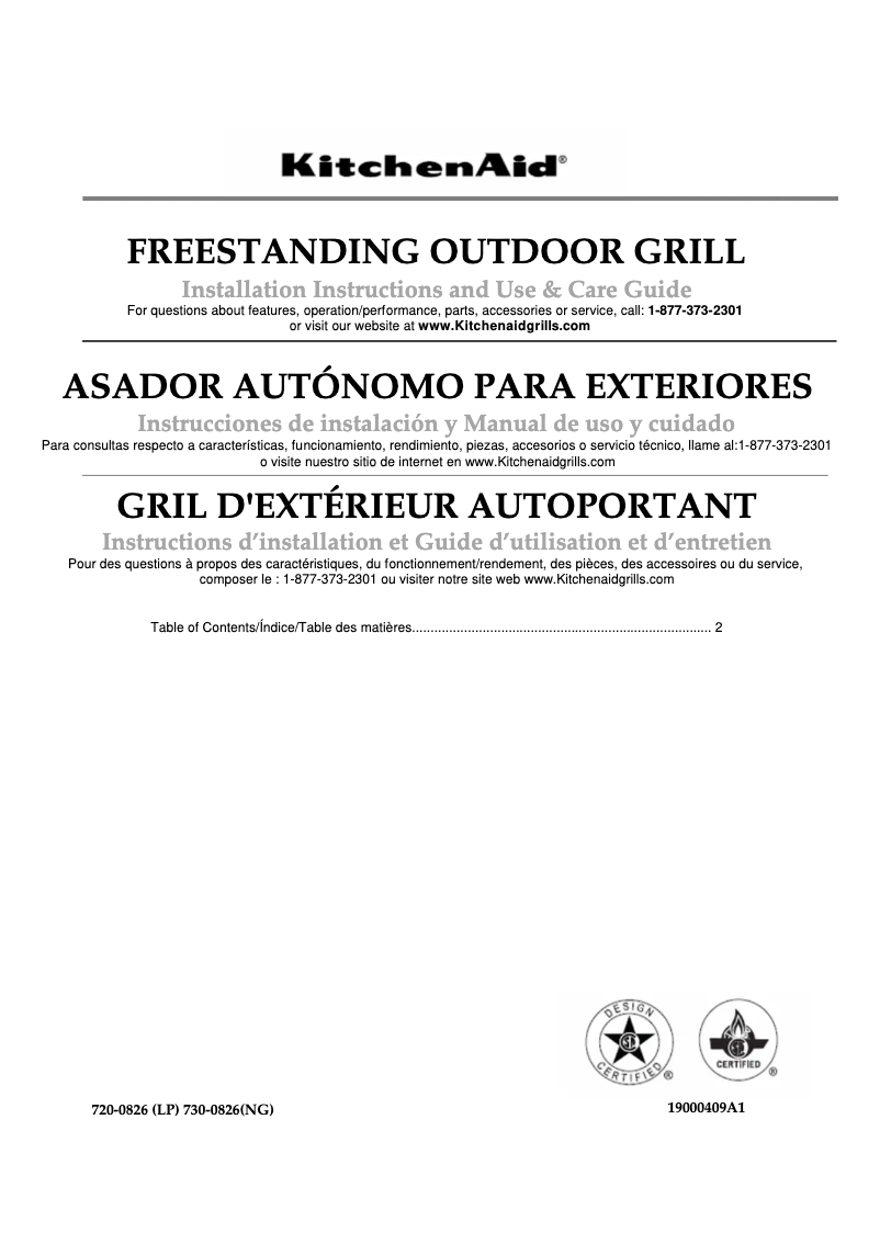 Page 1 de la notice Manuel utilisateur KitchenAid 720-0826