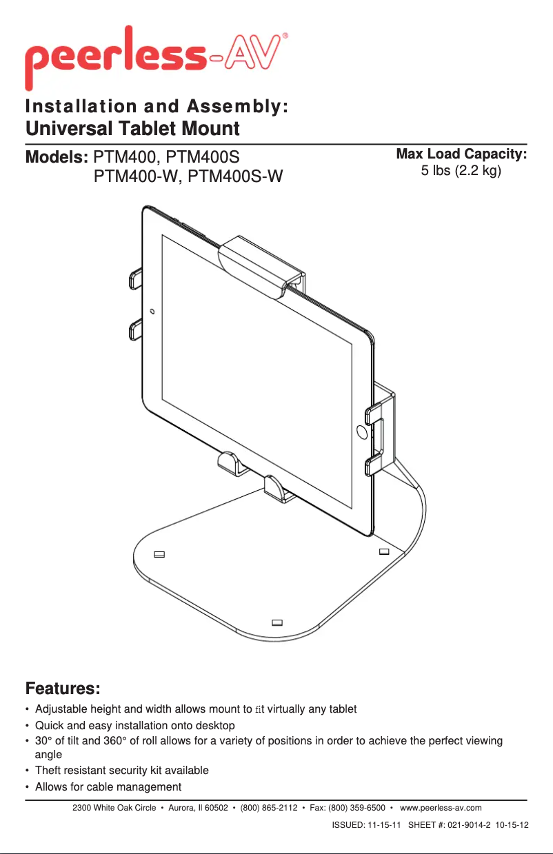 Page 1 de la notice Manuel utilisateur Peerless-AV PTM400