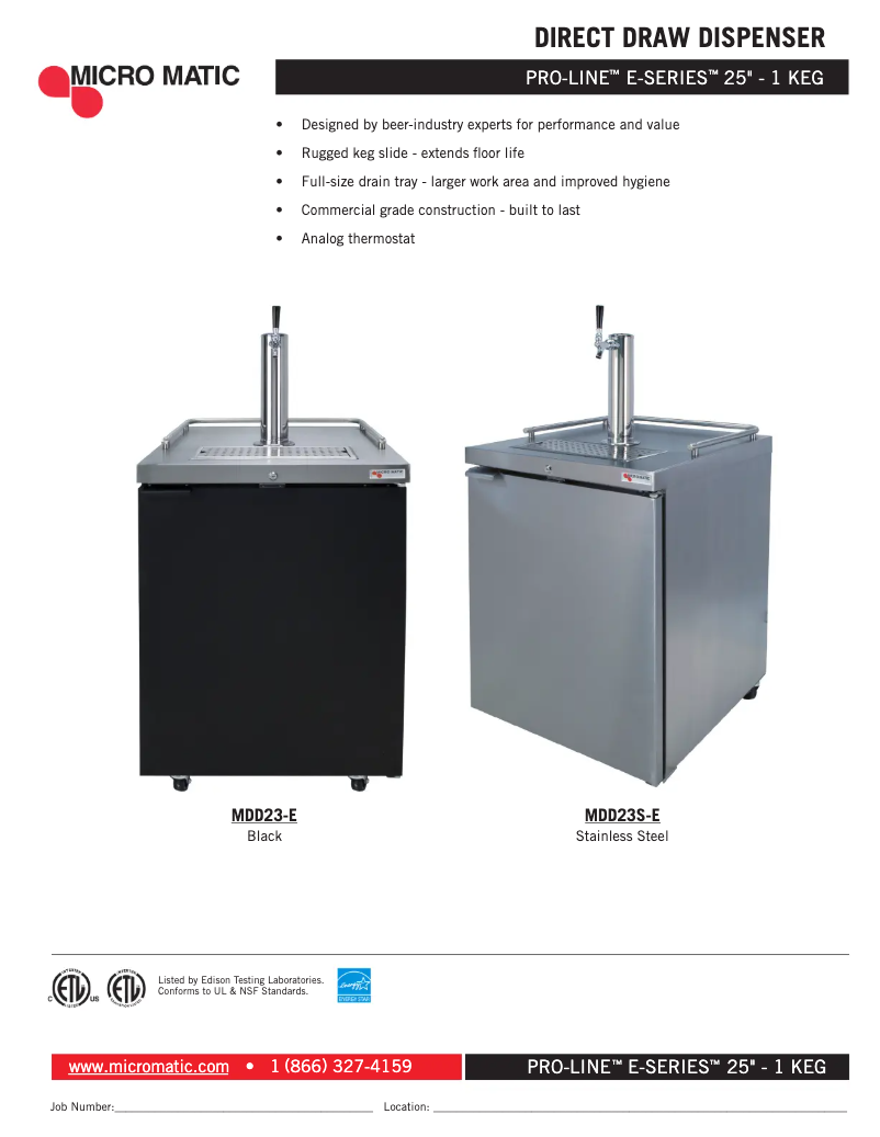 Page 1 de la notice Fiche technique Micro Matic MDD23S-E