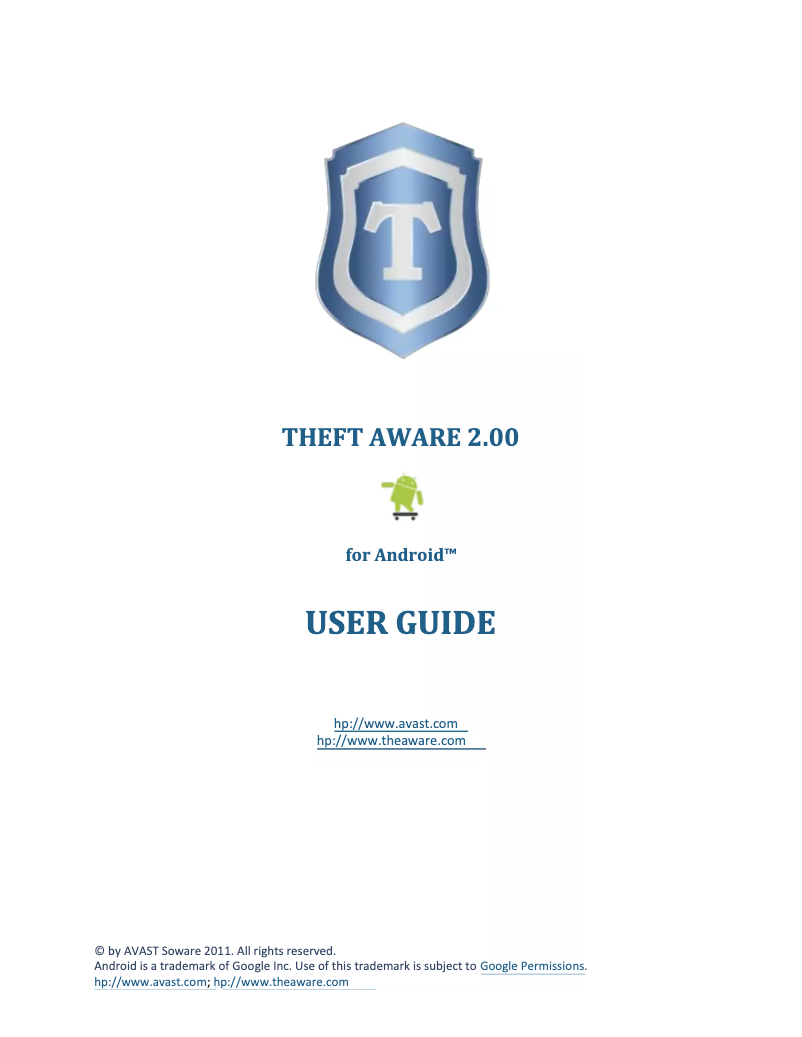Imagen de la primera página del manual del dispositivo Theft Aware 2.00