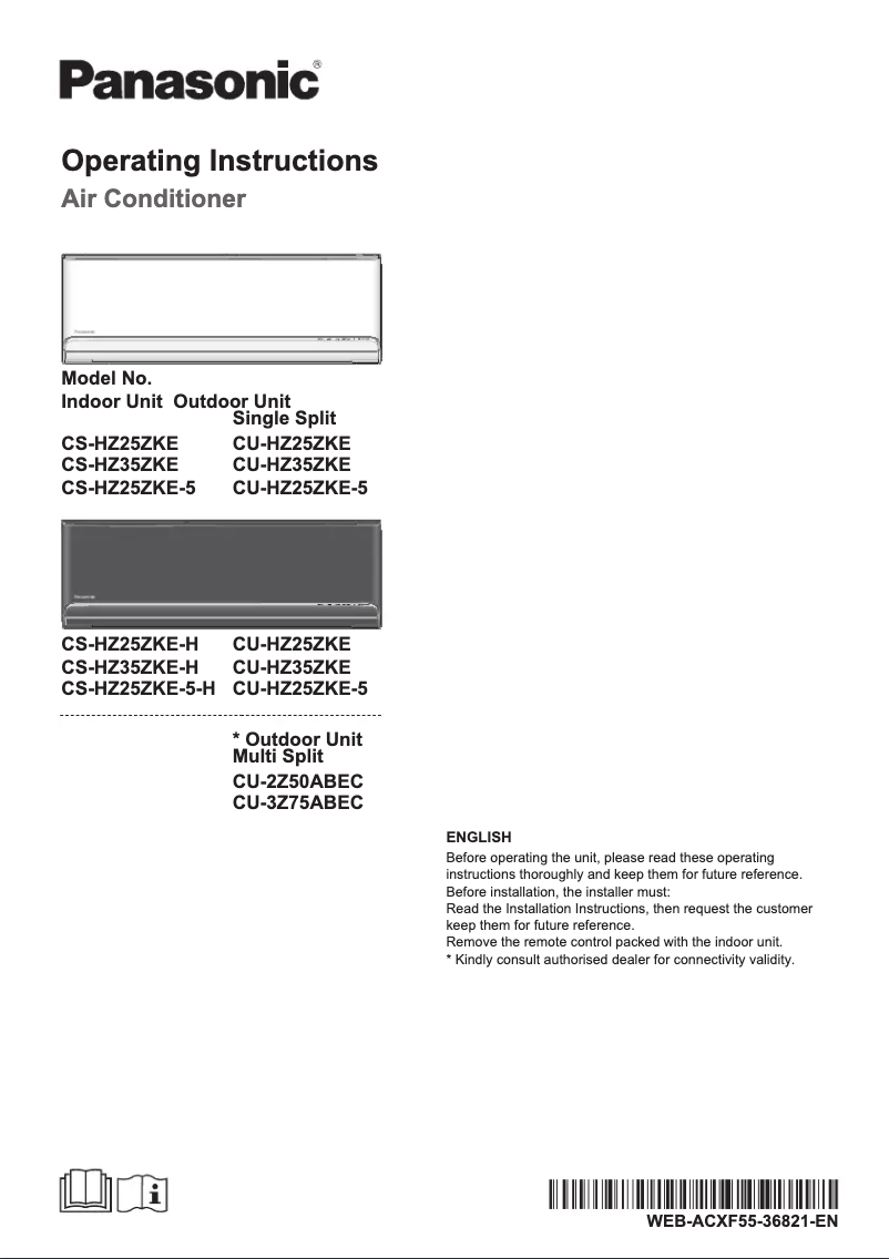 Image de la première page du manuel de l'appareil CU-HZ25ZKE