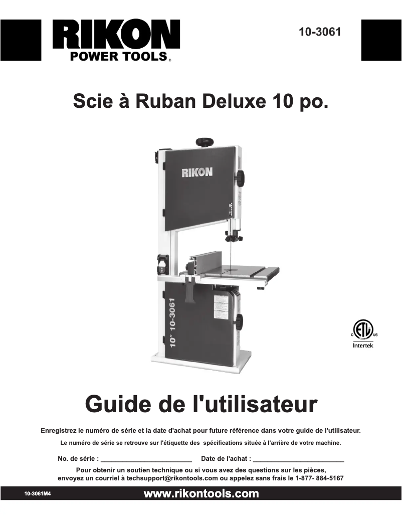 Page 1 de la notice Manuel utilisateur RIKON 10-3061