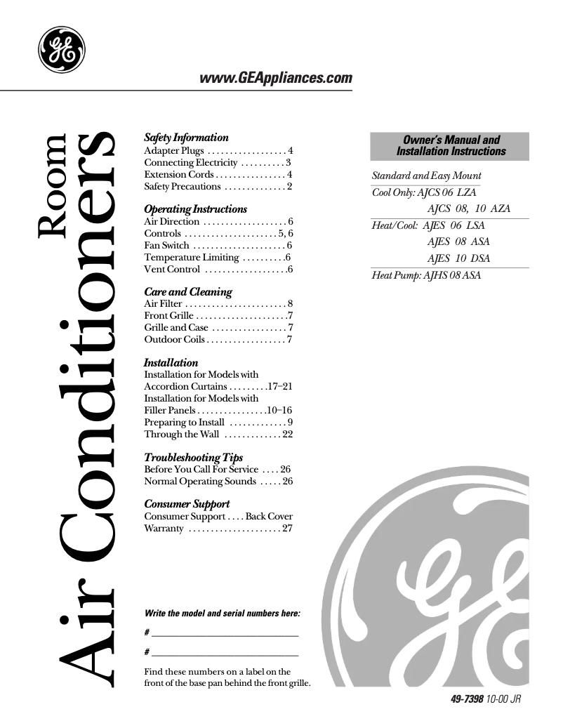 Page 1 de la notice Guide d'installation GE AJES10DSA