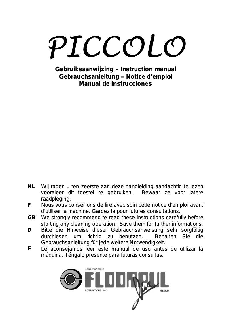Page 1 de la notice Manuel utilisateur Floorpul Piccolo