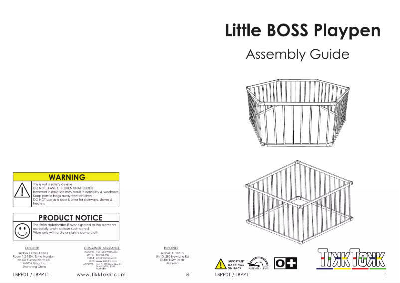 Image de la première page du manuel de l'appareil Little Boss Playpen