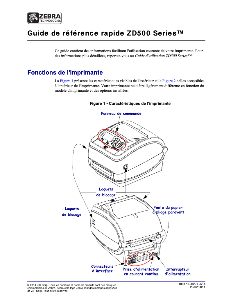 Page 1 de la notice Guide de démarrage rapide Zebra ZD500