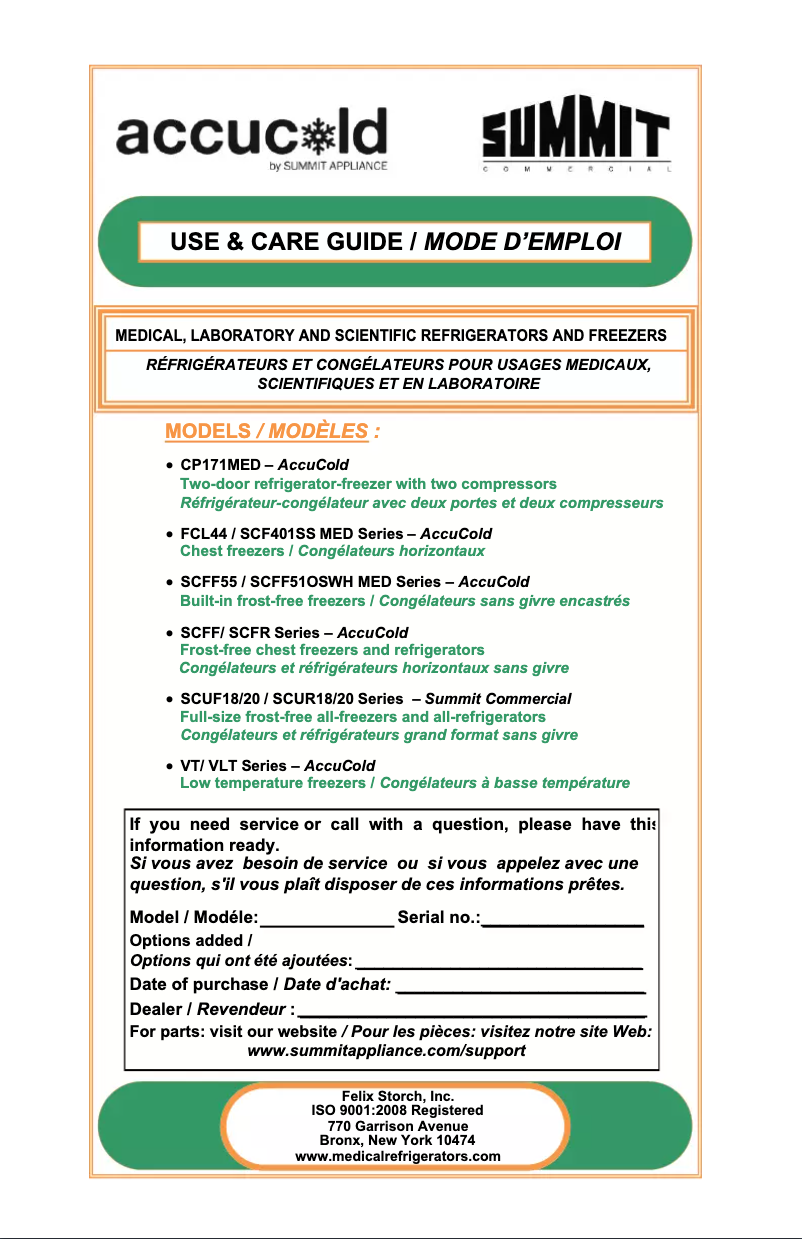 Page 1 de la notice Guide d'installation Summit Accucold VT175IB