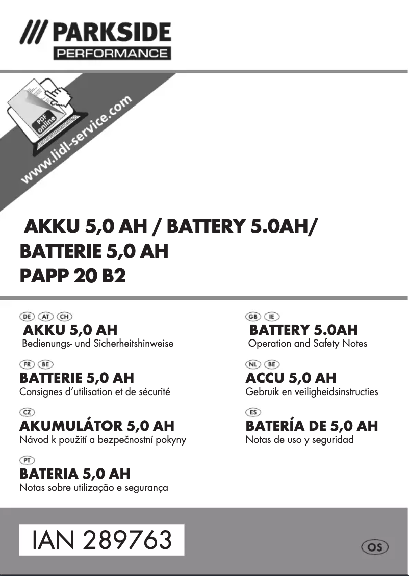 Page 1 de la notice Manuel utilisateur Parkside PAPP 20 B2