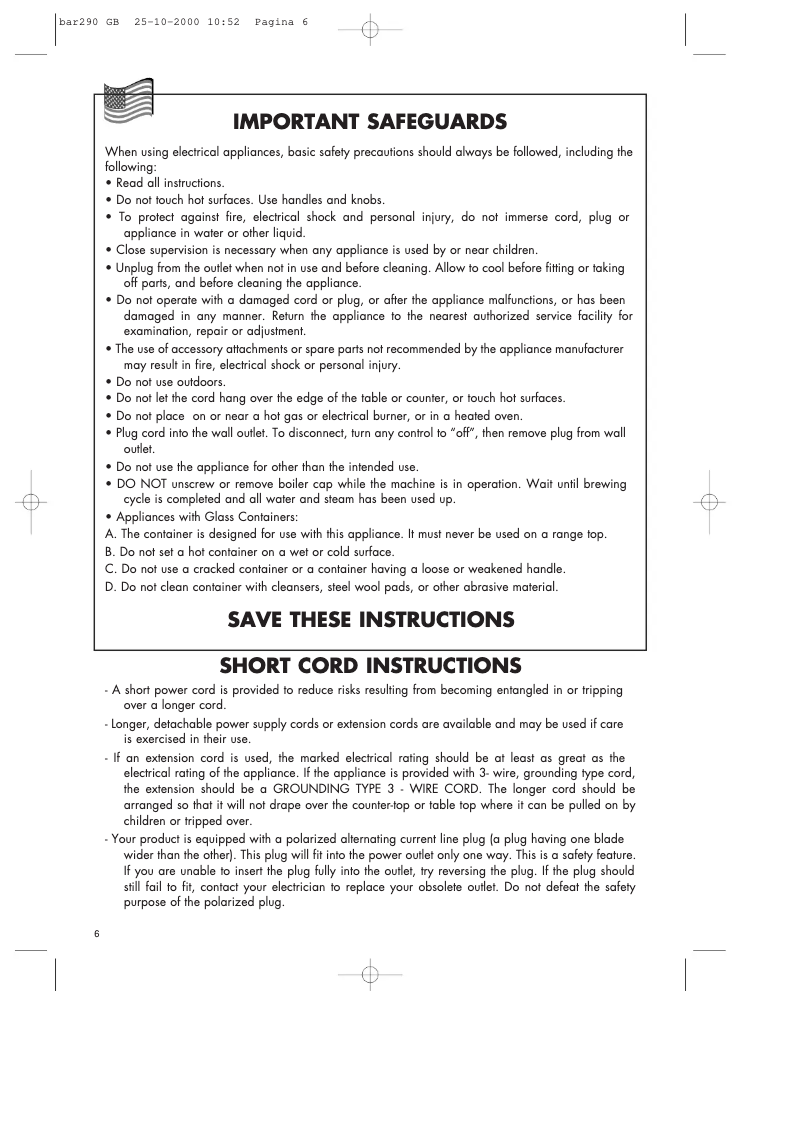 Image de la première page du manuel de l'appareil Bar M 290