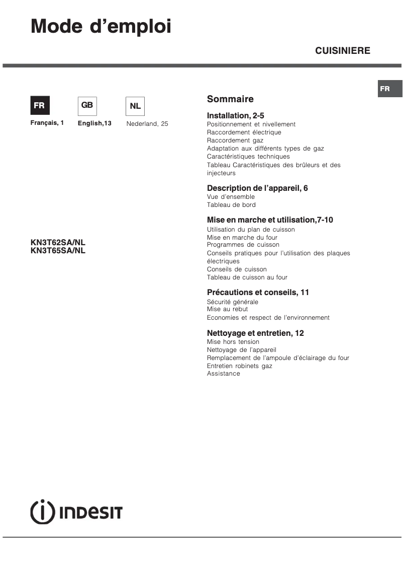 Image de la première page du manuel de l'appareil KN3T62SA(W)/NL