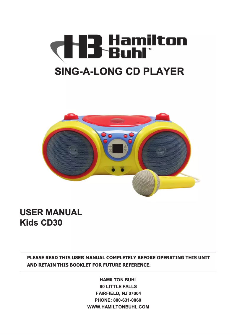 Page 1 de la notice Manuel utilisateur Hamilton Buhl KIDS-CD30