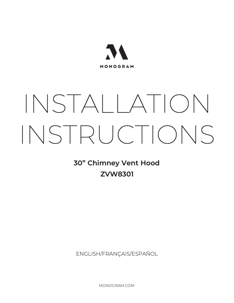 Page 1 de la notice Guide d'installation Monogram ZVW8301SWSS
