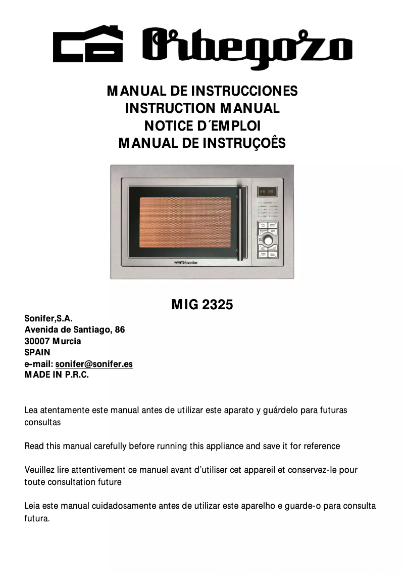 Page n°1 - Manuel utilisateur Orbegozo MIG 2325