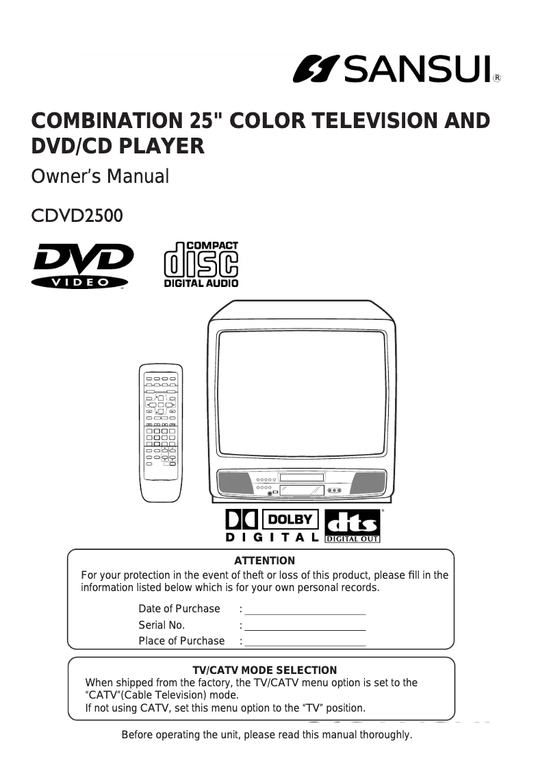 Page n°1 - Manuel utilisateur Sansui CDVD2500