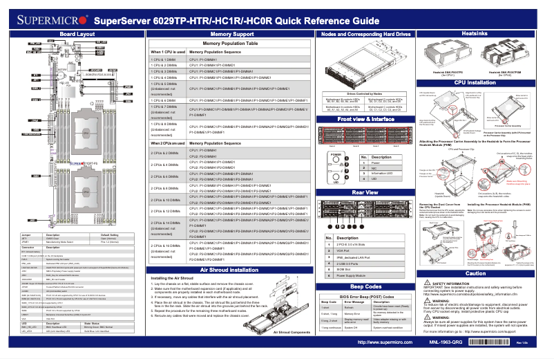 Page 1 de la notice Guide de démarrage rapide Supermicro SuperServer 6029TP-HC0R