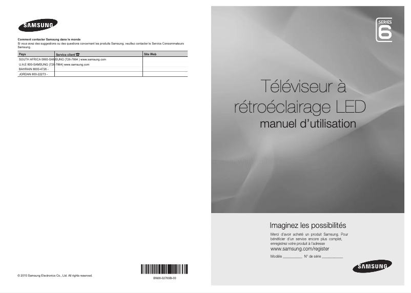 Page 1 de la notice Manuel utilisateur Samsung UA40C6200UR