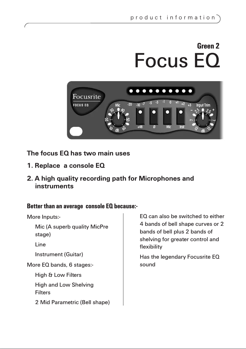 Page n°1 - Manuel utilisateur Focusrite Green 2 Focus EQ