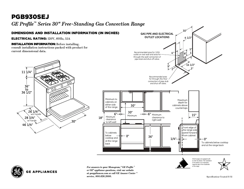 Page 1 de la notice Fiche technique GE Profile PGB930SEJSS