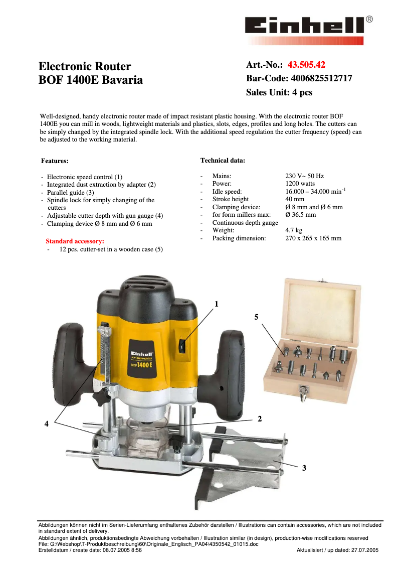 Image de la première page du manuel de l'appareil BOF 1400 E